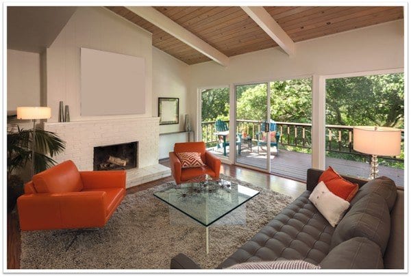 glass table in the center of a living room