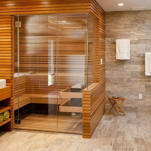 Natural wood shower enclosure