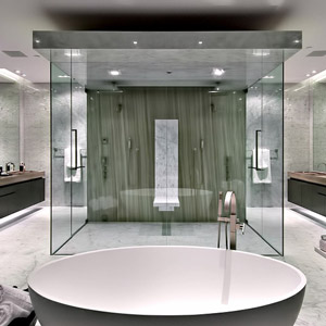 spacious custom glass shower enclosure