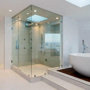 spacious corner custom glass shower enclosure