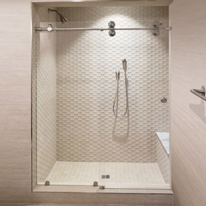 spacious corner custom glass shower enclosure