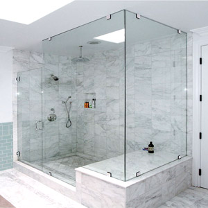 Frame-less corner custom glass shower enclosure