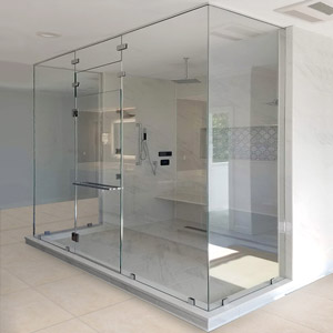 Frameless glass showers work well to keep water inside the shower