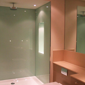 back painted glass shower wall