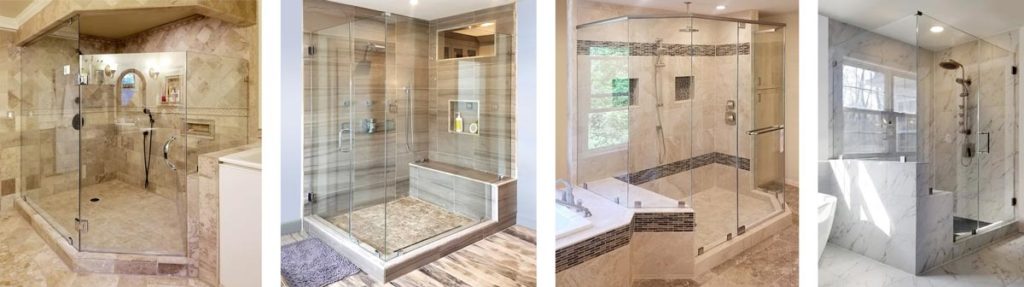 Four glass shower enclosure examples.