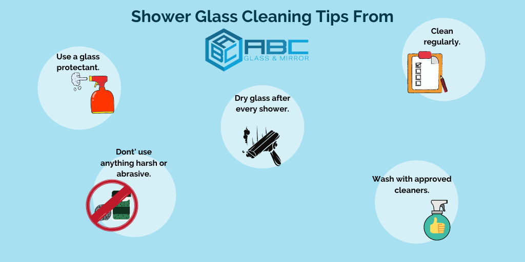 Shower glass cleaning tips infographic from ABC Glass & Mirror