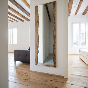 Raw wood framed mirror