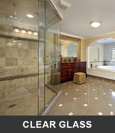 Clear glass takes the top spot for popularity. It doesn’t block the shower tile, makes the bathroom and shower area seem bigger, and is easier to clean than glass with surface detailing. 