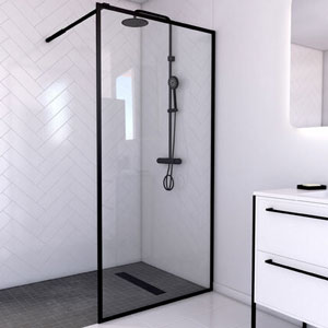 Crittall style black framed glass shower enclosure