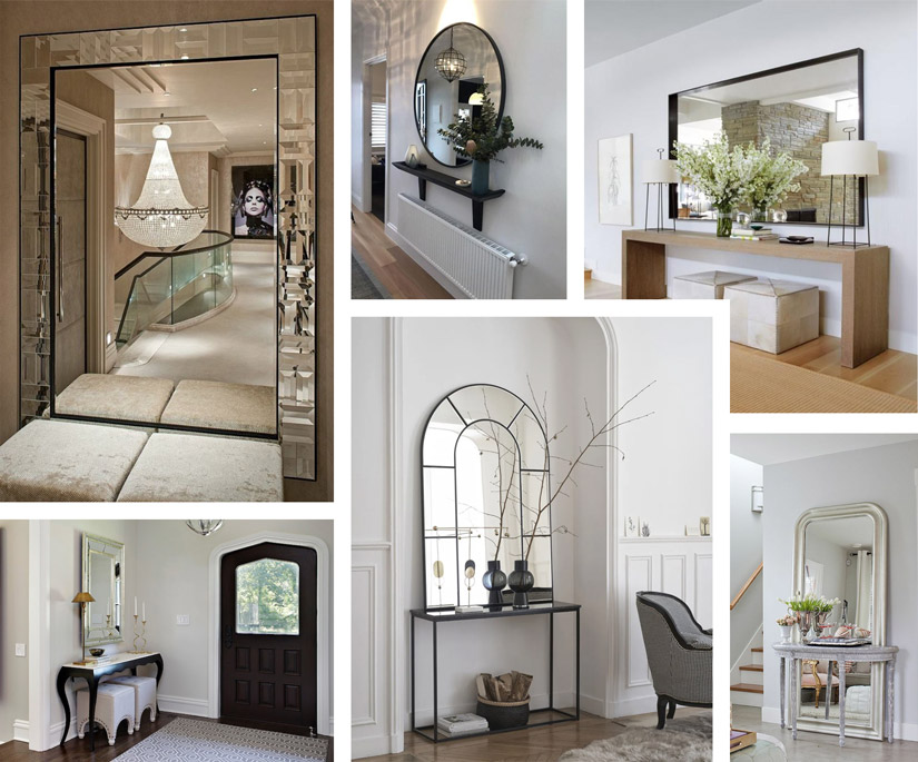 Mirrors in foyers above accent tables