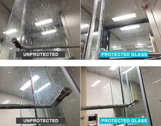 Examples of shower screens that are protected versus not protected.