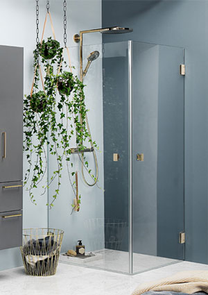 Hanging ivy plants in a bathroom area