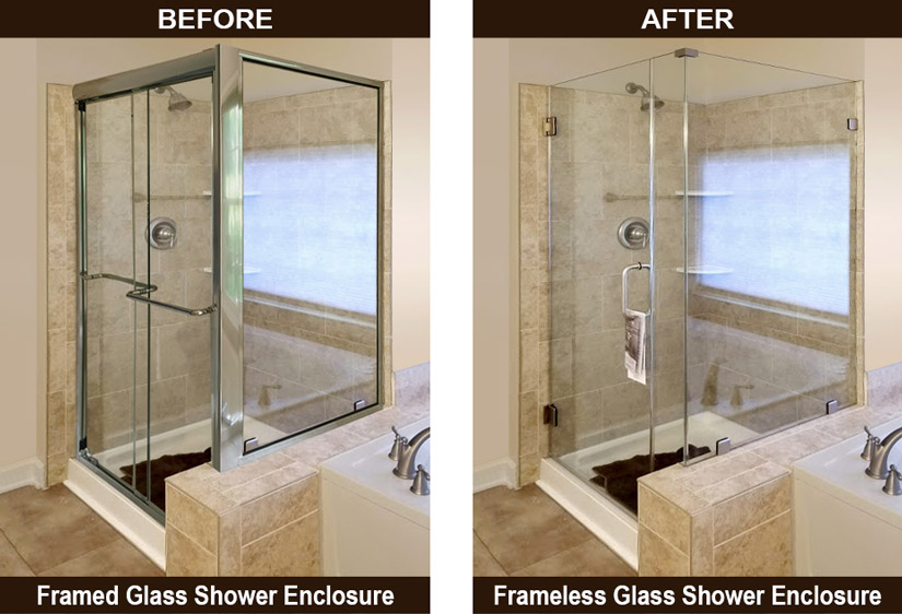 Before and after example of Shower enclosure that went from being framed to frameless.