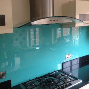 Teal back painted backsplash