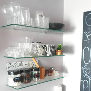 Floating glass shelves