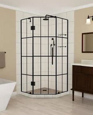 Glass is the dominant material on modern shower enclosures, but some hardware is present as well. 