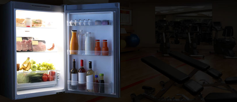 Add a mini fridge to your home gym.