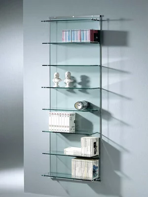 Create surfaces for display and storage by adding glass shelves to your home office