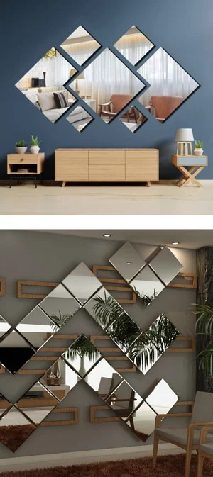 Make a statement in your room by adding a mirror collage to a wall with different shapes