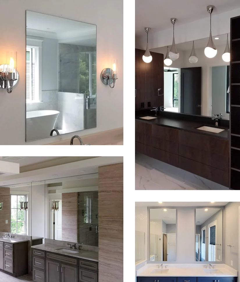 Polished edge frameless mirrors are classic and timeless. Their surface is uniform, and the mirror edges are machine polished for safety and a sleek appearance.

