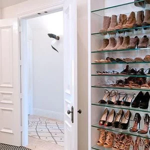 Example of glass shelving inside of a closet.