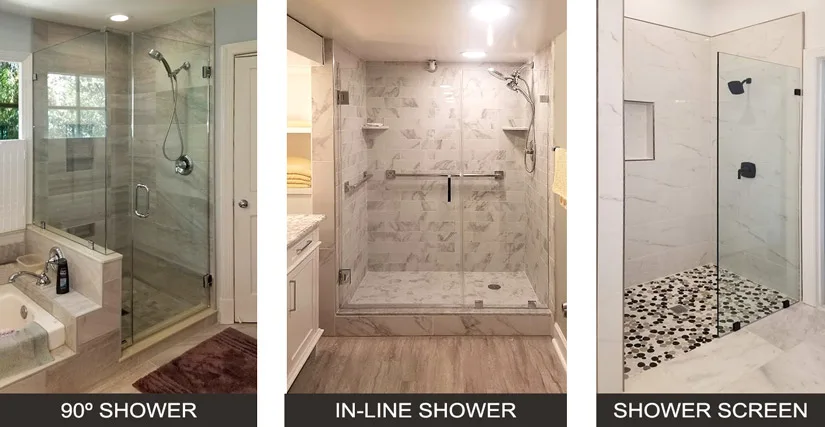 Shower screens (and other walk-in showers) provide a fully open entrance, while rolling and bypass doors give you a fully enclosed shower but require no more space than a shower curtain.