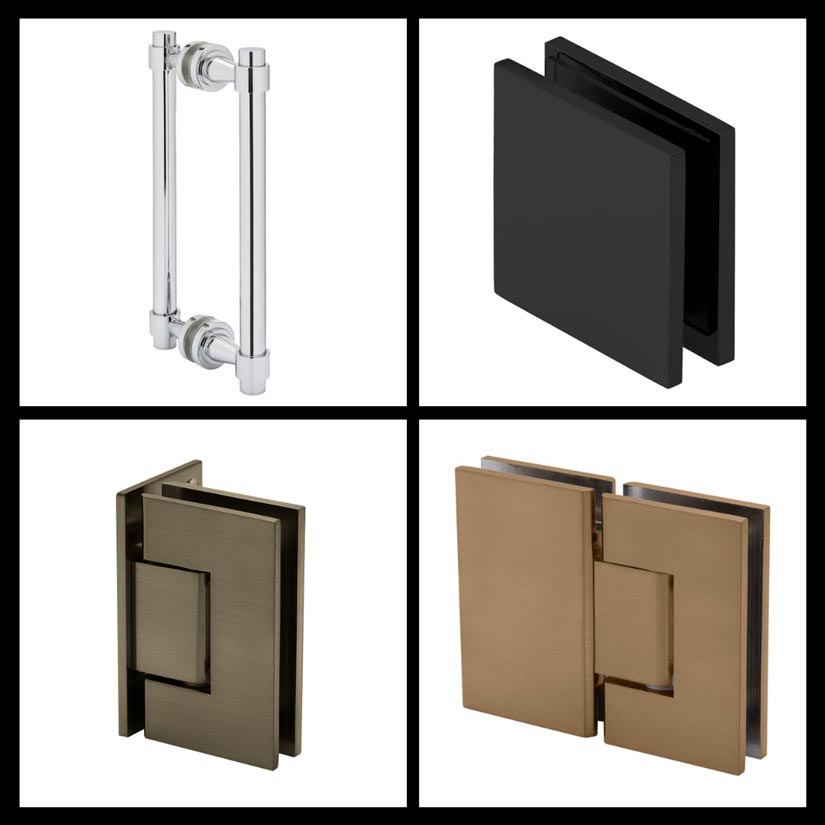 Inline shower doors and panels will have clamps, hinges, and a door handle.