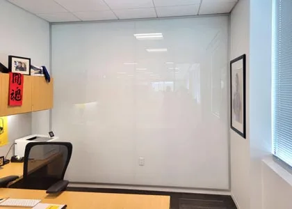 The home office is a space where back painted glass can be utilized. 