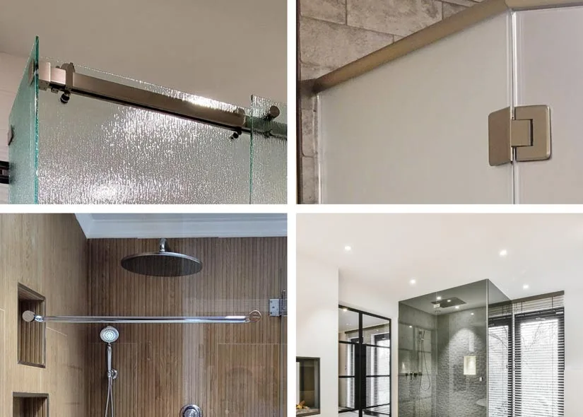 Image collage of Acid-etched glass, Patterned glass, Tinted glass and Cast glass.