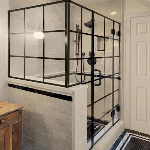 Upgrade the shower with frameless or grid-style glass.